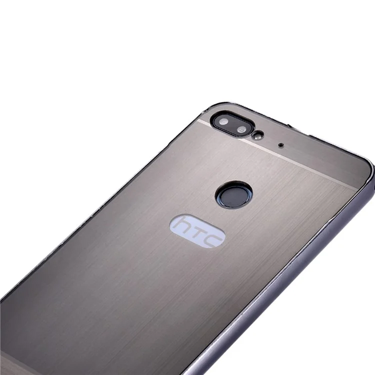 Slide-on Metal Bumper + Brushed PC Back Panel Plated Hybrid Case for HTC Desire 12+ / 12 Plus - Silver