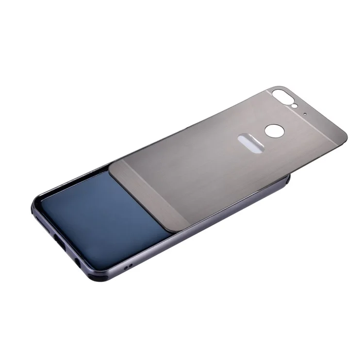 Slide-on Metal Bumper + Brushed PC Back Panel Plated Hybrid Case for HTC Desire 12+ / 12 Plus - Silver