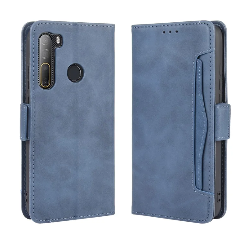 Múltiples Tragamonedas de Tarjetas Carcajadas de Teléfono Celular de Cuero Para HTC Desire 20 Pro - Azul