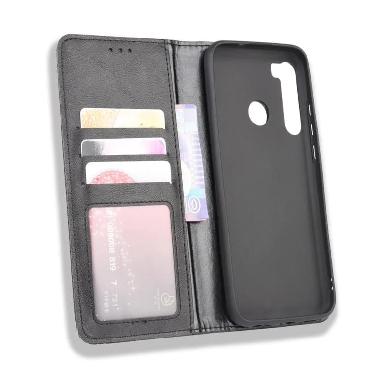 Auto-absorbed Retro Leather Wallet Mobile Shell for HTC Desire 20 Pro - Black