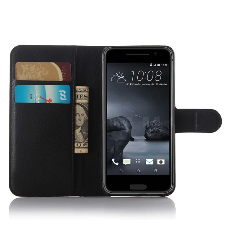Litchi Grain Leather Wallet Case for HTC One A9 - Black