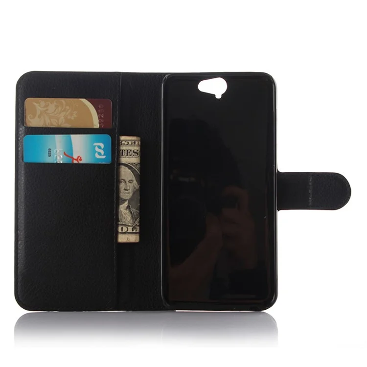 Litchi Grain Leather Wallet Case for HTC One A9 - Black