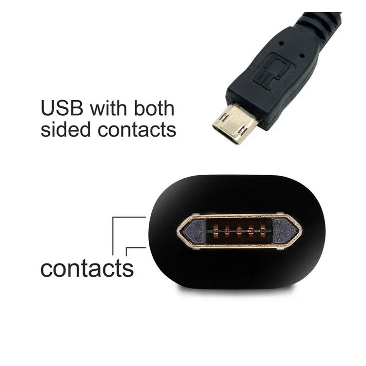 USB 2.0 Male to Micro USB 5Pin Male Cable Reversible Design Up & Down Angled 90 Degree