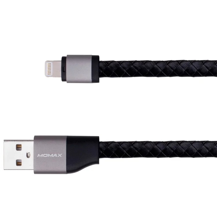 MOMAX Genuine Leather Series MFI Woven Pattern Lightning 8pin USB Charging Cable - Black
