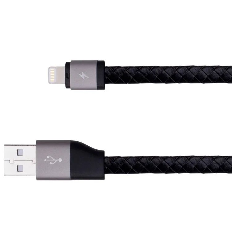 MOMAX Genuine Leather Series MFI Woven Pattern Lightning 8pin USB Charging Cable - Black