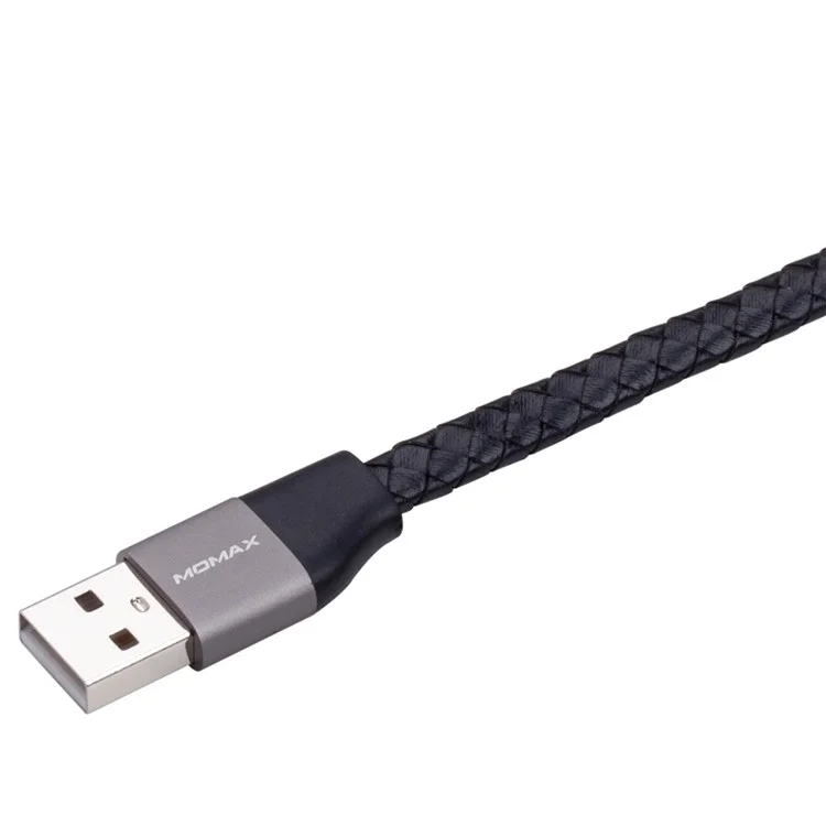MOMAX Genuine Leather Series MFI Woven Pattern Lightning 8pin USB Charging Cable - Black