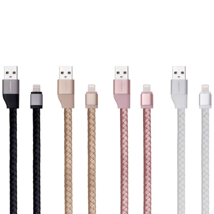MOMAX Genuine Leather Series MFI Woven Pattern Lightning 8pin USB Charging Cable - Black