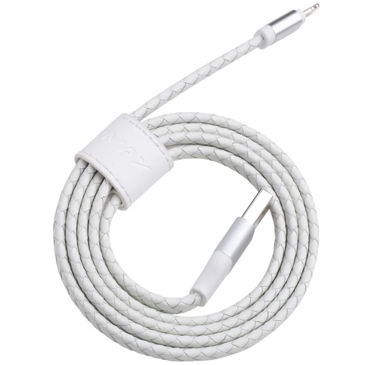 MOMAX MFI Genuine Leather Woven Lightning 8pin Cable Kit for iPhone iPad iPod (11cm+1m) - White