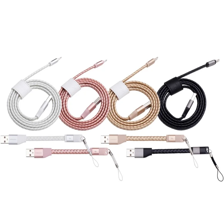 MOMAX MFI Genuine Leather Woven Lightning 8pin Cable Kit for iPhone iPad iPod (11cm+1m) - White