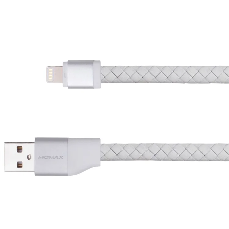 MOMAX MFI Genuine Leather Woven Lightning 8pin Cable Kit for iPhone iPad iPod (11cm+1m) - White