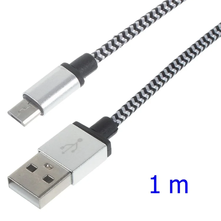 1M Gewebtes Micro-USB-Datensynchronisations- und Ladekabel für Samsung HTC LG Sony - Weiß