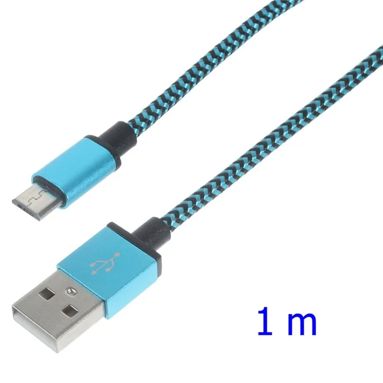 1M Gewebtes Micro-USB-Datensynchronisierungs- und Ladekabel für Samsung HTC LG Sony - Blau