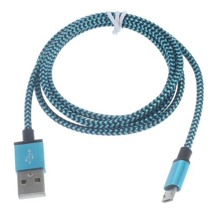 1M Gewebtes Micro-USB-Datensynchronisierungs- und Ladekabel für Samsung HTC LG Sony - Blau