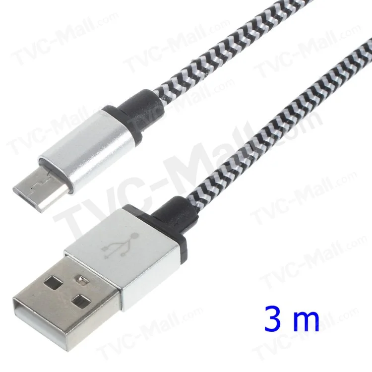 3M Data Sync Charging Micro USB Cable Braided Cord for Samsung HTC Huawei - White