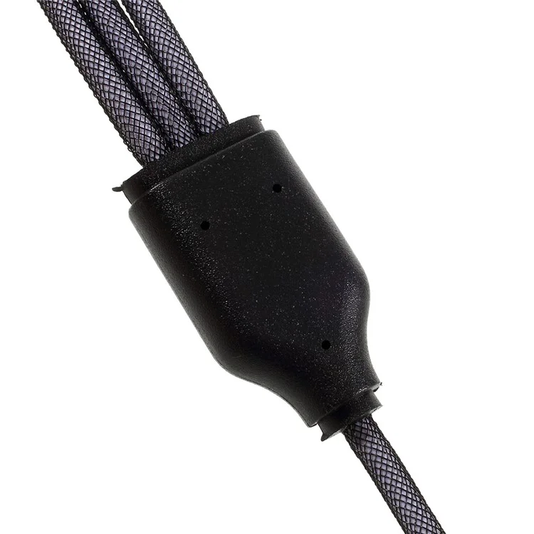 Woven Pattern 3-in-1 Type-c + Micro USB Data Sync Charging Cable (1.2m) - Black