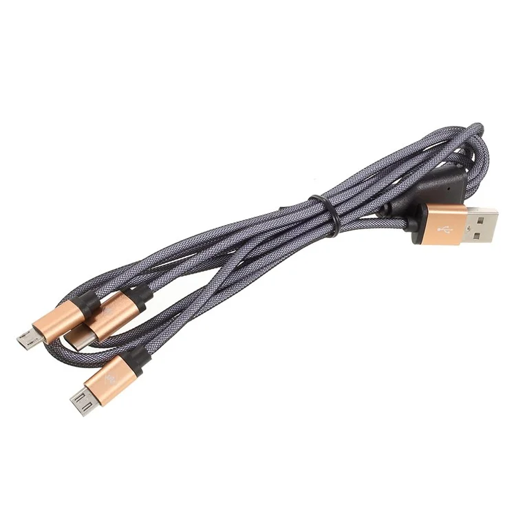 Woven Pattern 3-in-1 Type-c + Micro USB Data Sync Charging Cable (1.2m) - Gold