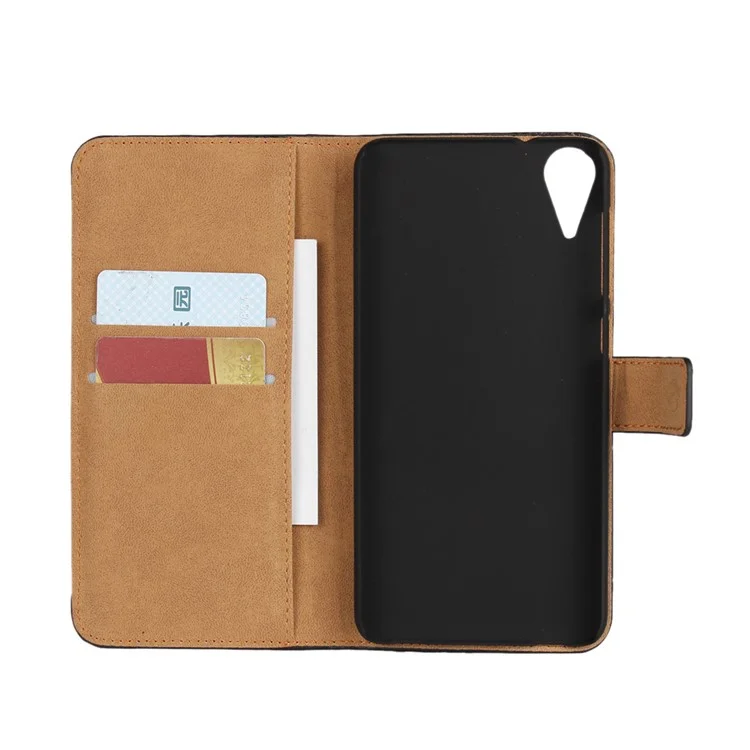 Genuine Split Leather Card Holder Case for HTC Desire 825 - Brown