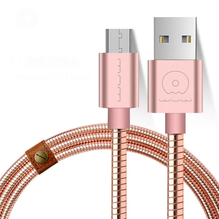 WUW Metal Coated Micro USB Data Sync Charging Cord for Samsung HTC LG - Rose Gold Color