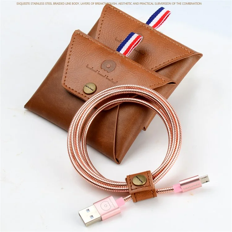WUW Metal Coated Micro USB Data Sync Charging Cord for Samsung HTC LG - Rose Gold Color