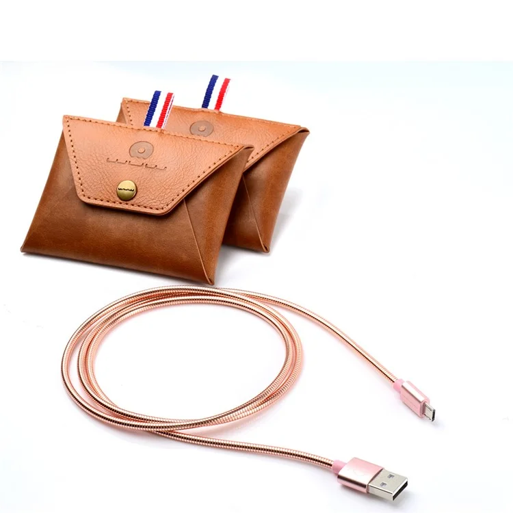 WUW Metal Coated Micro USB Data Sync Charging Cord for Samsung HTC LG - Rose Gold Color