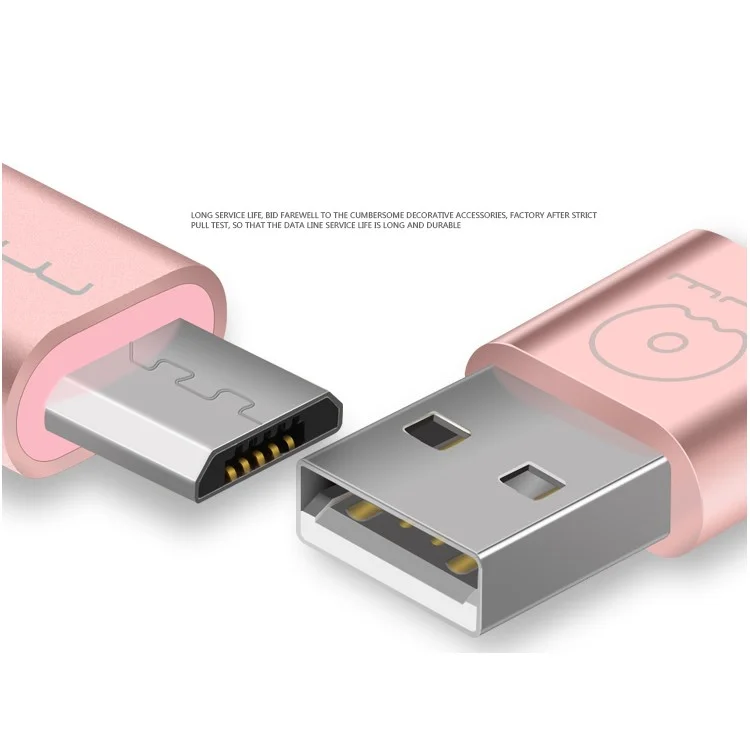 WUW Metal Coated Micro USB Data Sync Charging Cord for Samsung HTC LG - Rose Gold Color