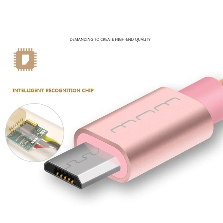WUW Metal Coated Micro USB Data Sync Charging Cord for Samsung HTC LG - Rose Gold Color