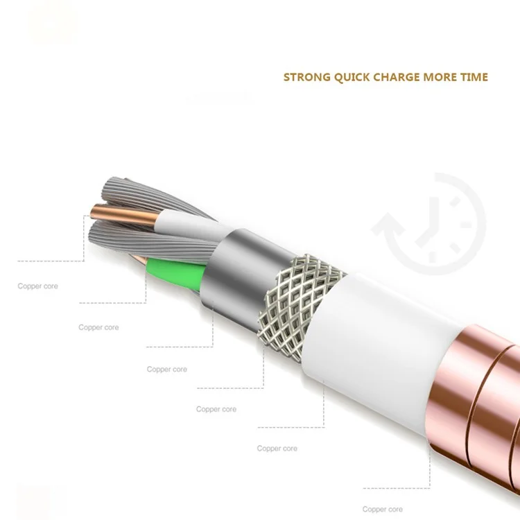 WUW Metal Coated Micro USB Data Sync Charging Cord for Samsung HTC LG - Rose Gold Color