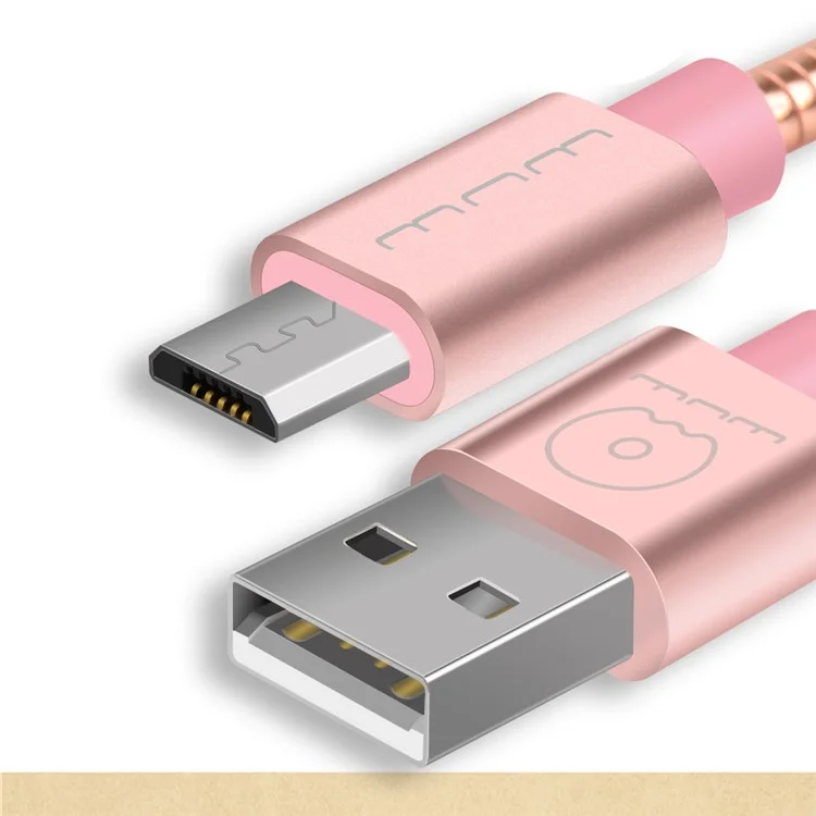 WUW Metal Coated Micro USB Data Sync Charging Cord for Samsung HTC LG - Rose Gold Color