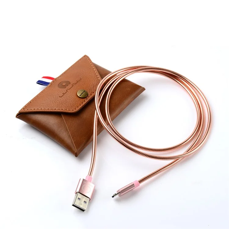 WUW Metal Coated Micro USB Data Sync Charging Cord for Samsung HTC LG - Rose Gold Color