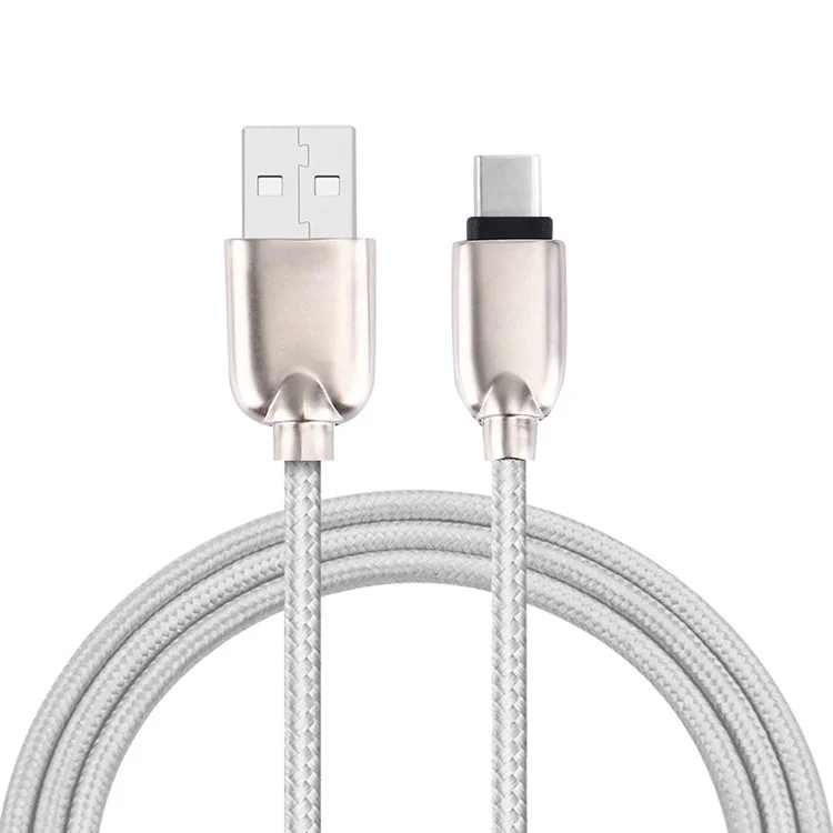 1m Zinc Alloy Woven Type-c USB Data Sync Charging Cable for HTC 10/LG G5 - Silver