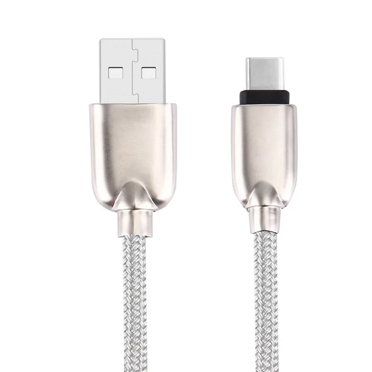 1m Zinc Alloy Woven Type-c USB Data Sync Charging Cable for HTC 10/LG G5 - Silver