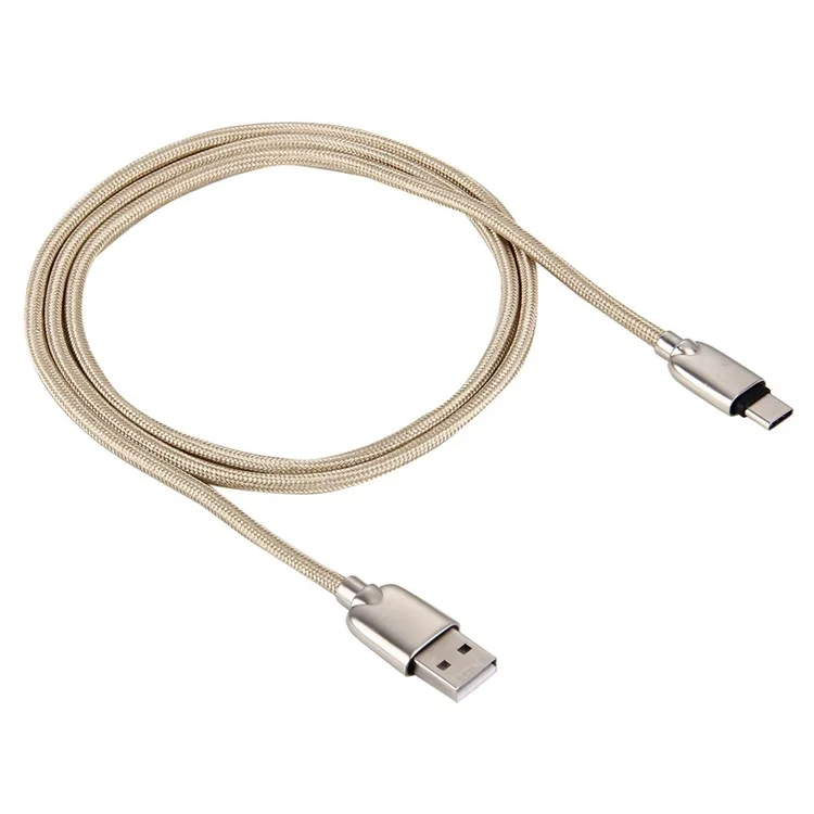 Zinc Alloy Type-c USB Data Sync Charging Braided Cable 1m for HTC 10/LG G5 - Gold Color