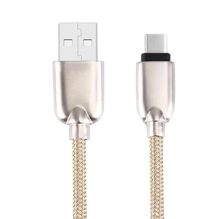 Zinc Alloy Type-c Données USB Sync Concroption Câble Tressé 1m Pour HTC 10 / lg G5 - Couleur or