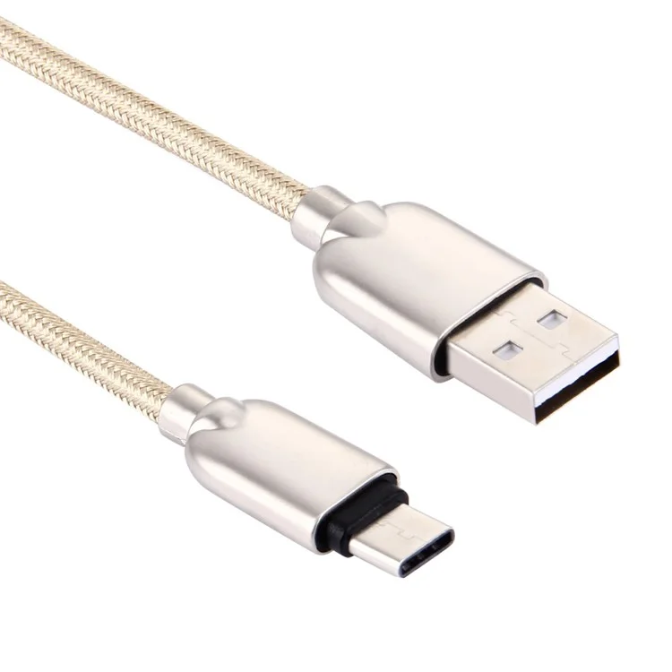 Zinc Alloy Type-c USB Data Sync Charging Braided Cable 1m for HTC 10/LG G5 - Gold Color