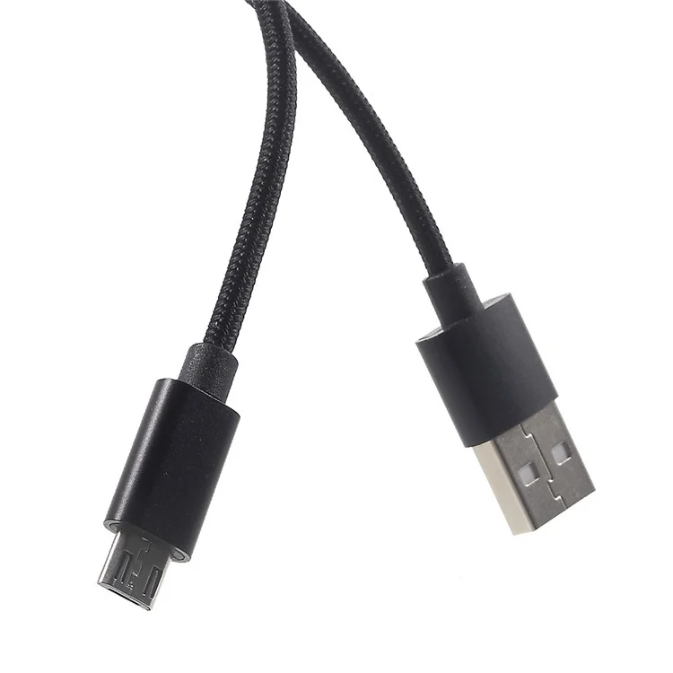 2M 2A Woven Pattern Micro USB Data Sync Charging Cable for Samsung HTC Huawei - Black