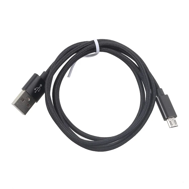 2M 2A Woven Pattern Micro USB Data Sync Charging Cable for Samsung HTC Huawei - Black