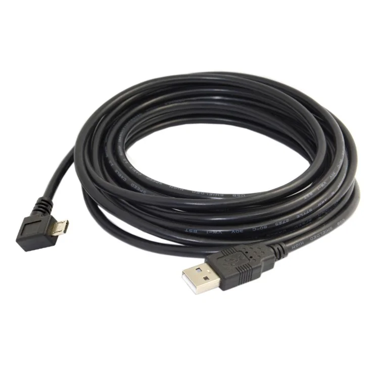 5m 90-degree Left Angle Micro USB Male to USB 2.0 Data Charge Cable - Black