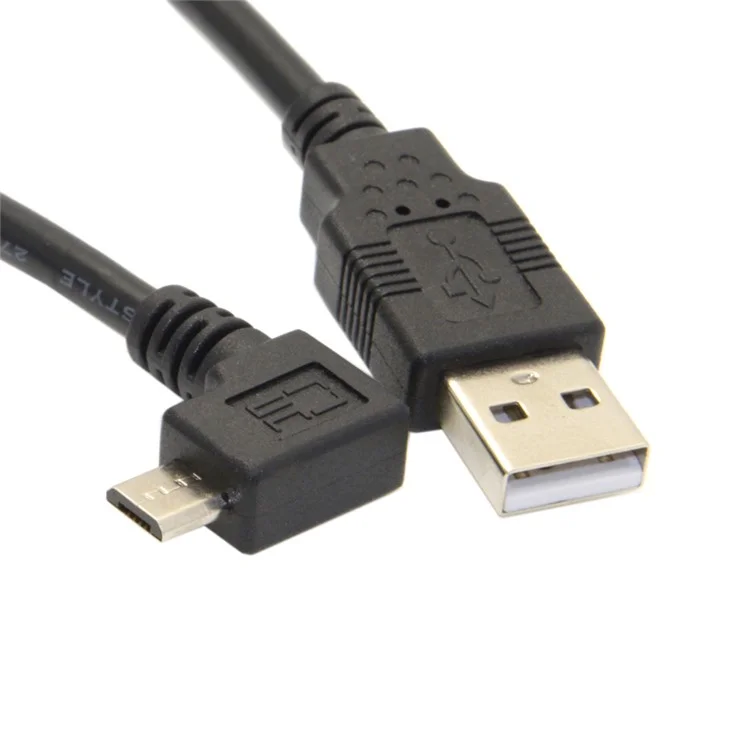 5m 90-degree Left Angle Micro USB Male to USB 2.0 Data Charge Cable - Black