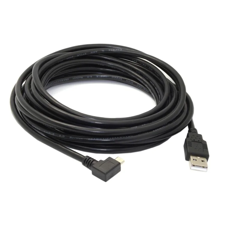 5m 90-degree Right Angle Micro USB Male to USB 2.0 Charge Sync Cable - Black