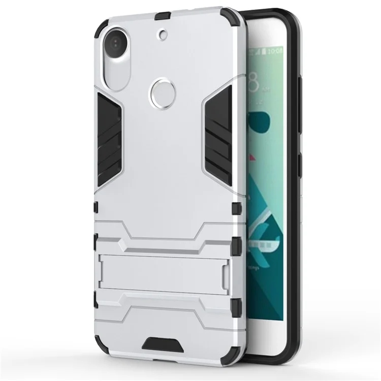 Solid PC + TPU Hybrid Case with Kickstand for HTC Desire 10 Pro - Silver