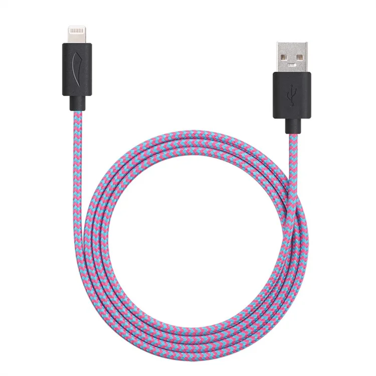 YELLOWKNIFE MFi Certified 1M Woven Lightning 8pin USB Data Sync Charging Cable for iPhone iPad - Black / Rose