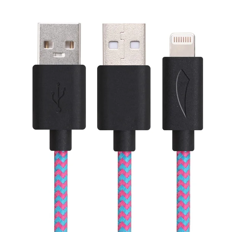 YELLOWKNIFE MFi Certified 1M Woven Lightning 8pin USB Data Sync Charging Cable for iPhone iPad - Black / Rose