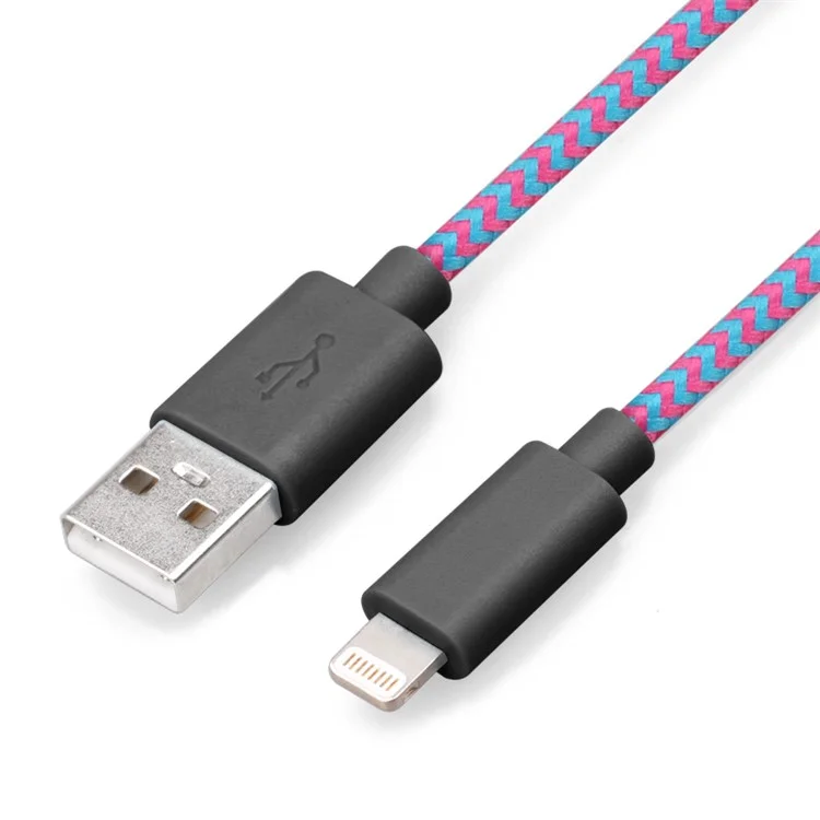 YELLOWKNIFE MFi Certified 1M Woven Lightning 8pin USB Data Sync Charging Cable for iPhone iPad - Black / Rose