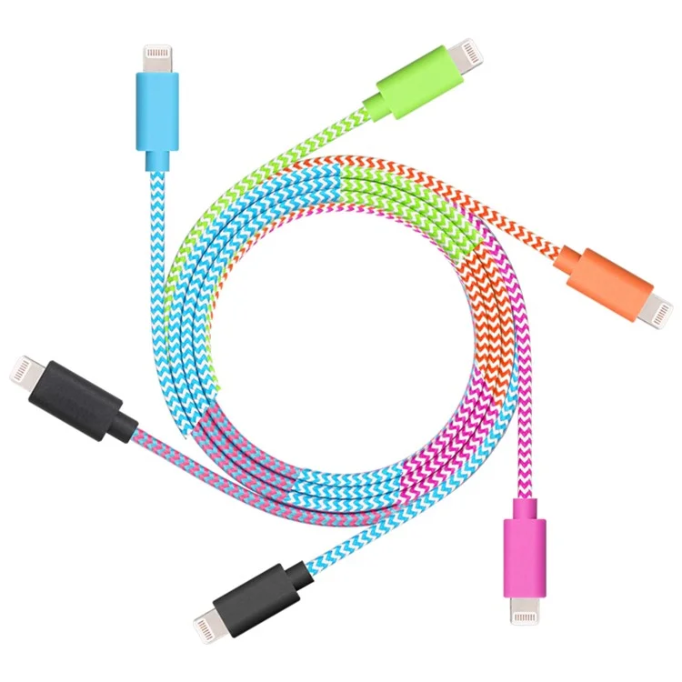 YELLOWKNIFE MFi Certified 1M Woven Lightning 8pin USB Data Sync Charging Cable for iPhone iPad - Black / Rose