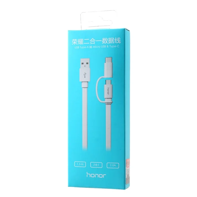 OEM HUAWEI Honor 1.5m 2-In-1 Data Charge Flat Cable Type C + Micro USB for Huawei Mate 8/P9 Lite/P8 Etc
