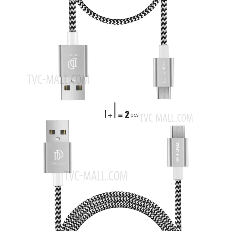 DUX DUCIS KII 1m+0.2m Two Micro USB Charge Data Cable - Silver Color