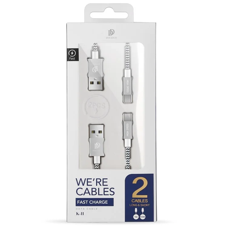 DUX DUCIS KII 1m+0.2m Two Micro USB Charge Data Cable - Silver Color