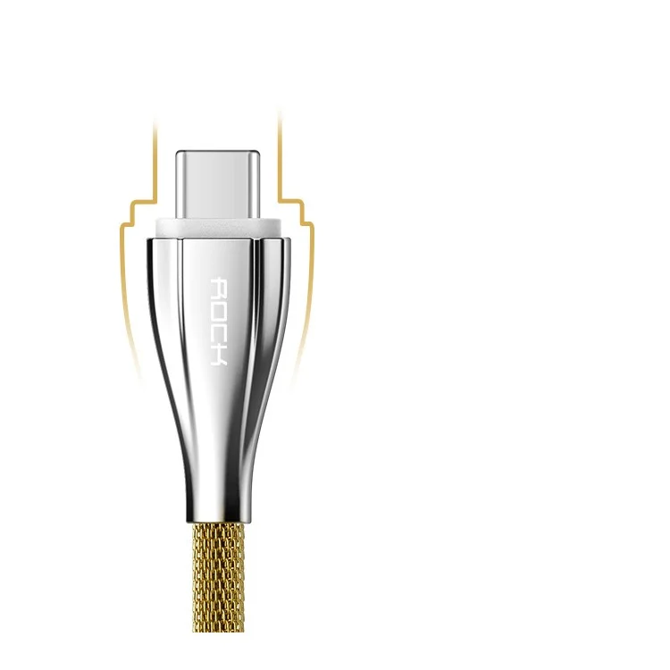 ROCK 100cm Metal Type-C Data Charge Cable for Huawei P9/Galaxy C9 Pro etc - Gold