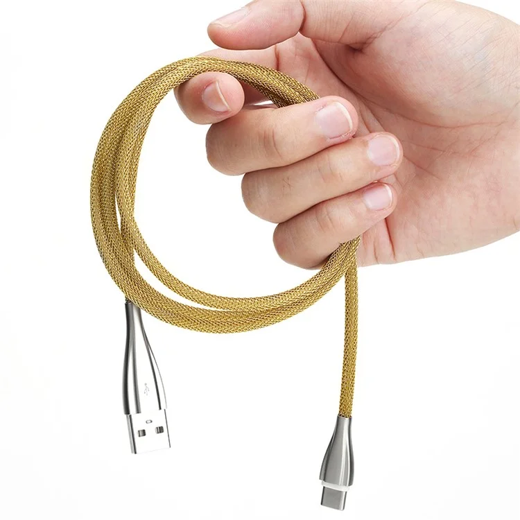 ROCK 100cm Metal Type-C Data Charge Cable for Huawei P9/Galaxy C9 Pro etc - Gold