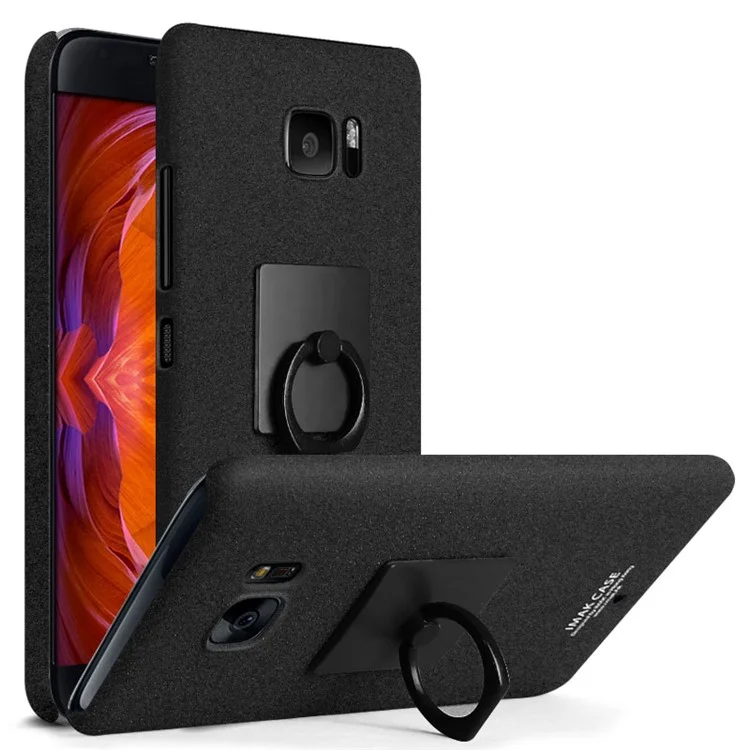 IMAK Finger Ring Holder Matte PC Case + Screen Protector for HTC U Ultra Ocean Note - Black